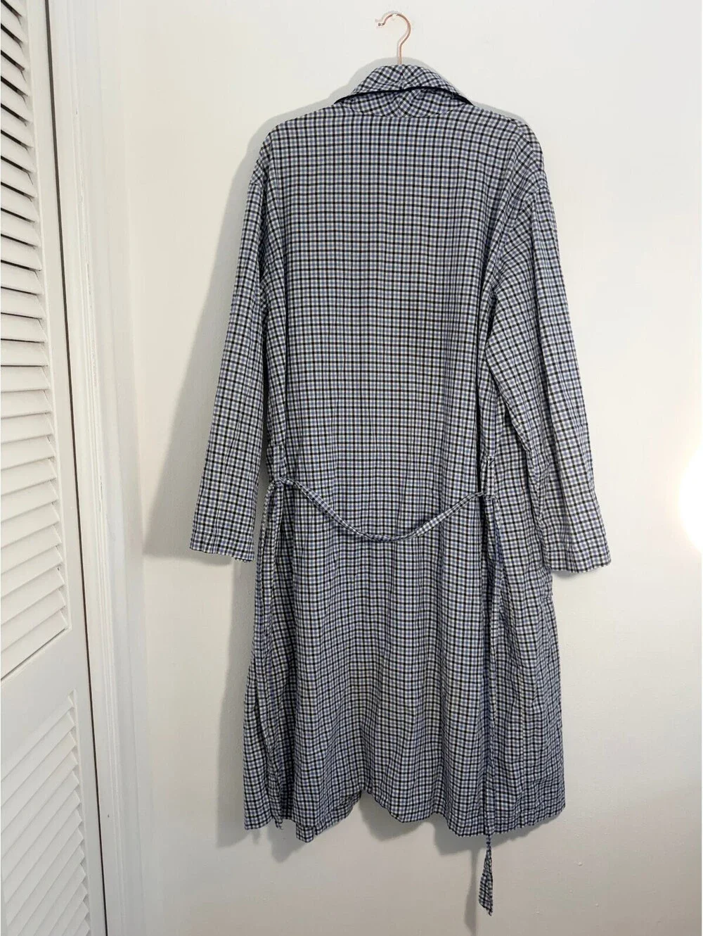 Polo Ralph Lauren Sleepwear Blue Gingham Cotton Robe Bathrobe Shawl Collar S/M